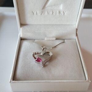 Garnet and Sterling Silver Heart Necklace with Pavé Detail NWOT
